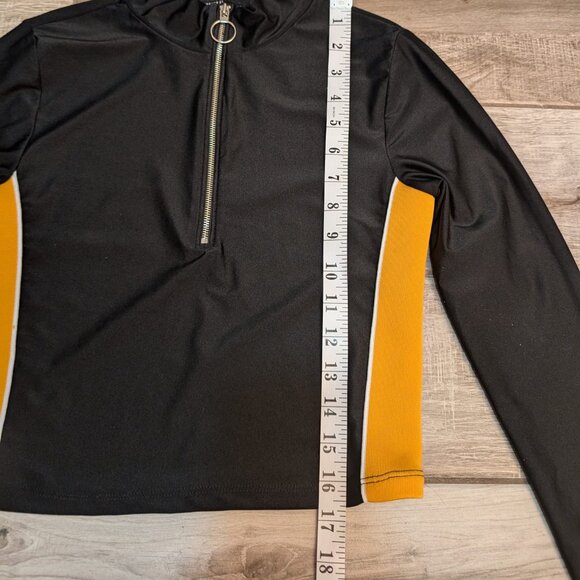 Forever 21 Black & Yellow Colorblock Crop Top Women’s M Half Zip Mock Neck - Picture 2 of 6